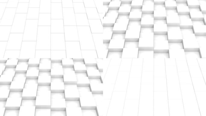 随机运动中的抽象白色立方体模式。