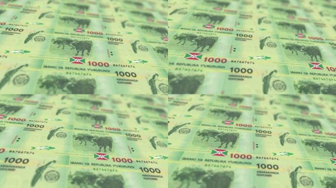 布隆迪法郎印刷机打印出当前的法郎钞票，无缝循环，布隆迪货币货币背景，4K，焦点深度平滑和Nice股票