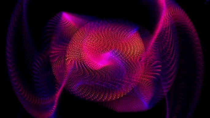 彩色抽象的能量球体缓慢旋转和扭曲形成星系团