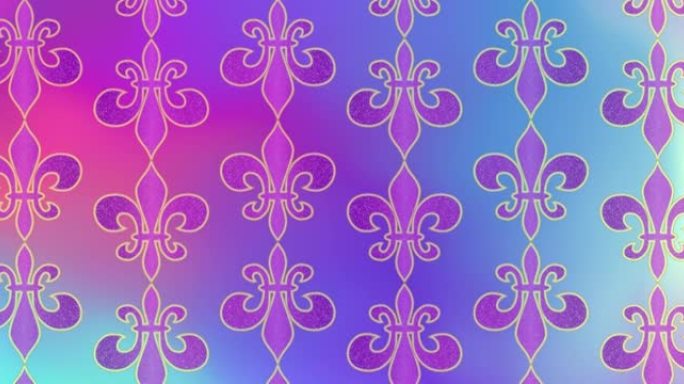 狂欢节星期二发胖。美丽的霓虹灯屏幕上带有紫色芙蓉百合符号的动画背景。威尼斯狂欢节狂欢节问候。4k视频