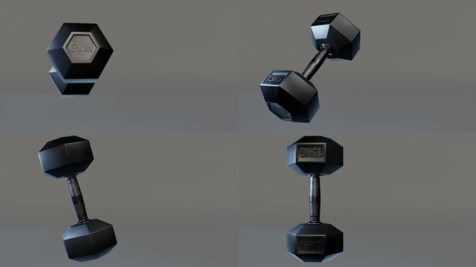 3D渲染4k哑铃重量循环动画