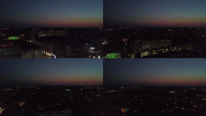 4k夜间鸟瞰图波斯尼亚和黑塞哥维那首都萨拉热窝