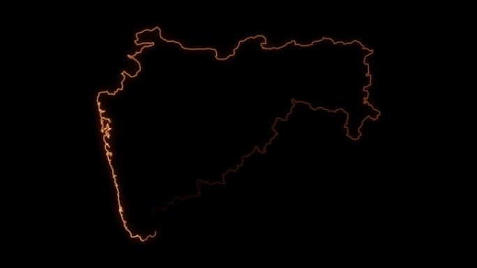 马哈拉施特拉邦地图，所有州或省份都发光霓虹灯轮廓进出动画。4K