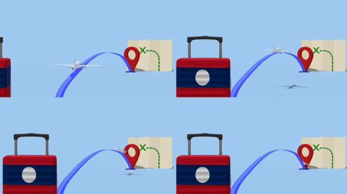 动画飞机和行李箱-老挝之旅