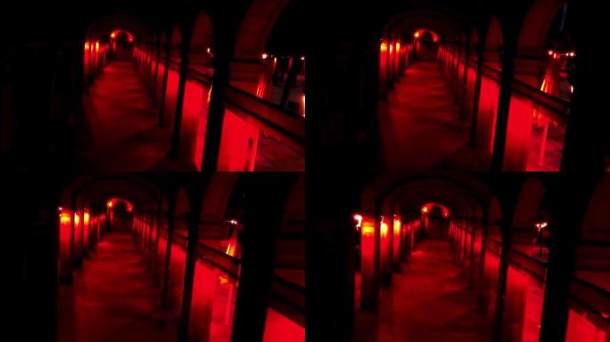 夜街红灯大楼的4k航拍画面