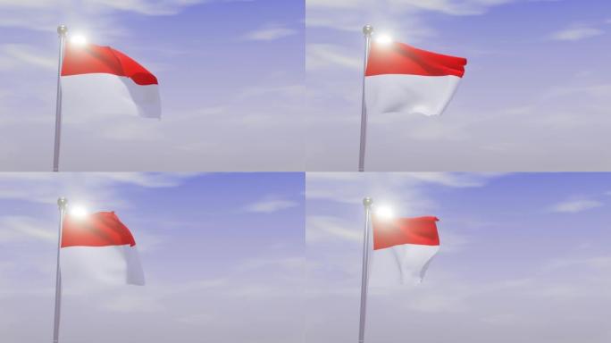 带天空和风的动画国旗-印度尼西亚