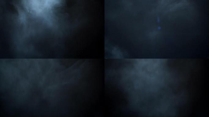 电影氛围。在危险的电影雷云里。4k中的VFX雷暴层。暴力频闪灯结合实用烟雾。雷云气氛剪辑。灰尘、烟雾