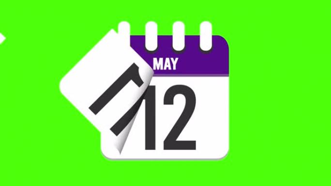 5月20日。日历出现，页面下降到5月20日。绿色背景，色度键 (4k循环)
