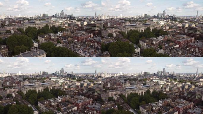 伦敦大英博物馆附近布卢姆斯伯里街道的无人机视图。