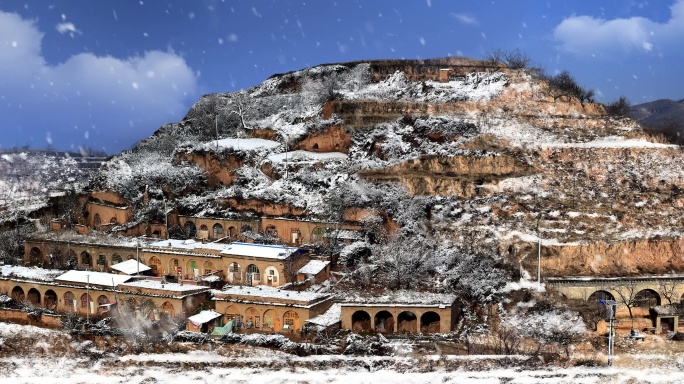 山西  窑洞 西北 冬天  下雪