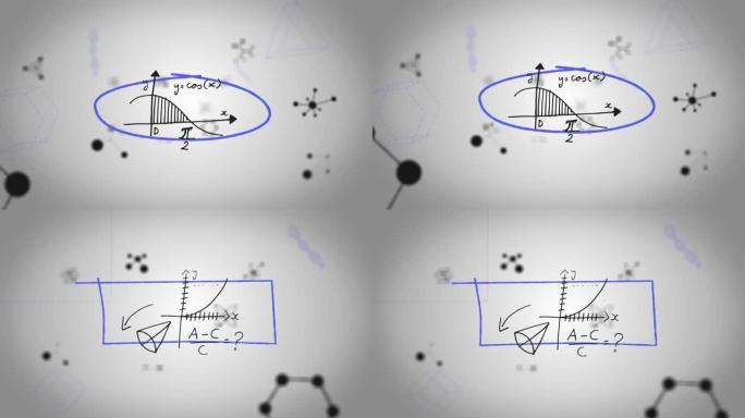 白色背景上的数学方程和分子动画