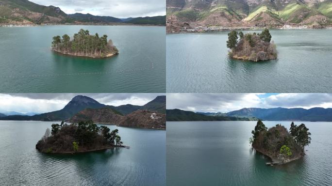 航拍四川泸沽湖风光