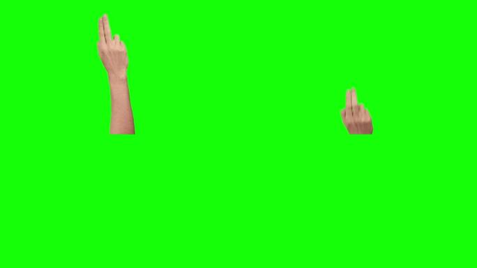 手2手指在绿色屏幕背景上向右滑动