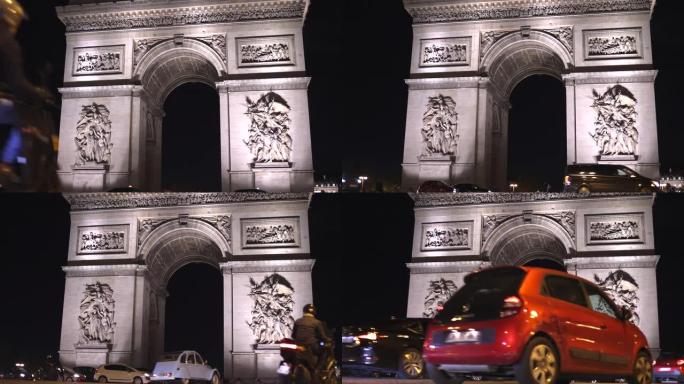 法国巴黎-2018年9月29日: 香榭丽舍大街到凯旋门的交通路上的行人景观，是为了纪念拿破仑·波拿巴