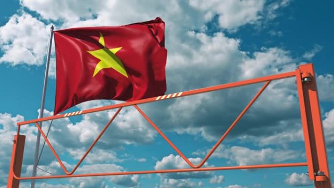 越南国旗和挥臂障。禁止进入概念3d动画