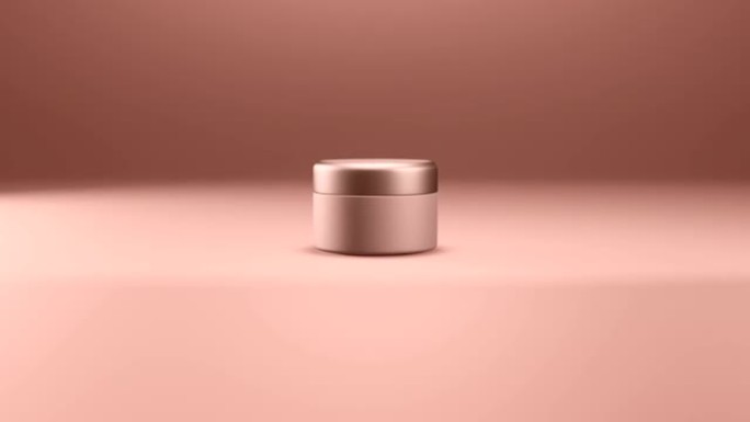 奶油、美容罐的3d动画。粉红色背景下女性化妆品的逼真3d动画