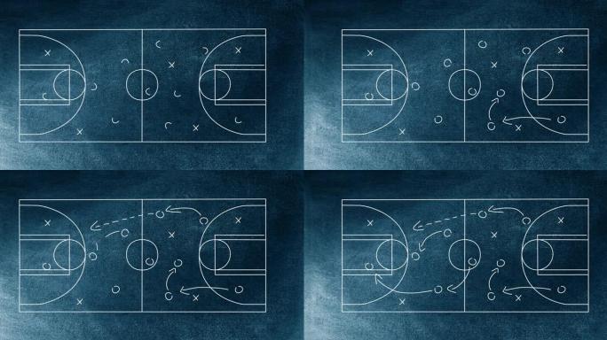 篮球场和黑板背景上的体育战术动画