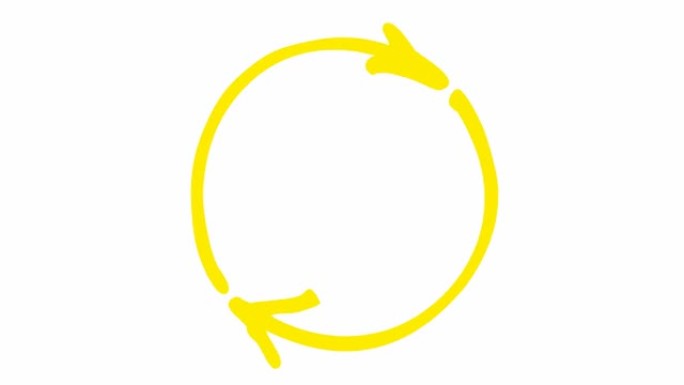 圆形箭头的动画图标。重新加载旋转的黄色符号。循环视频。手绘矢量插图孤立在白色背景上。