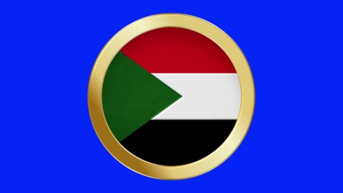 苏丹国旗弹出式的金色金属圆环国旗动画背景隔离绿色屏幕背景可循环股票视频