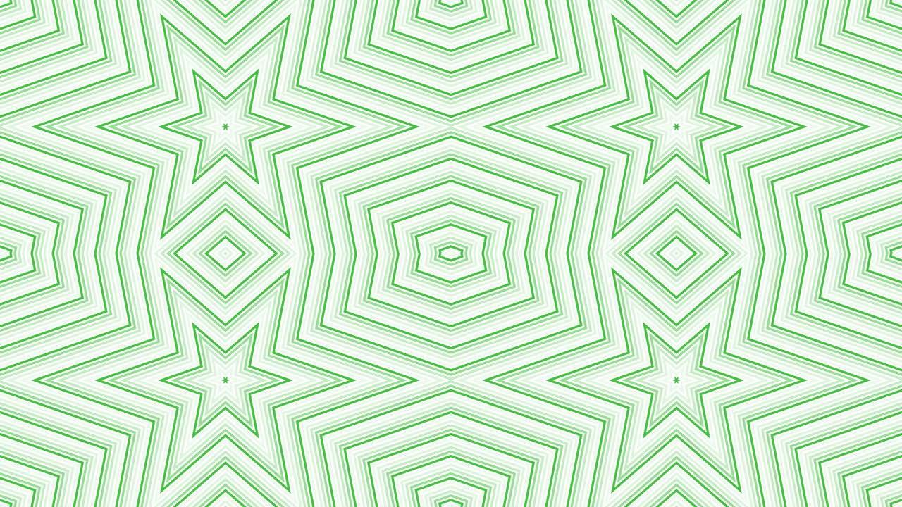 白色背景上的绿色六角星简单平面几何循环。星空电波无尽的创意动画。星星无缝运动图形背景。阿斯特拉雷达声