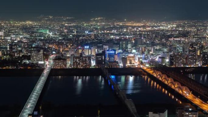 日本大阪十字河公路交通鸟瞰图