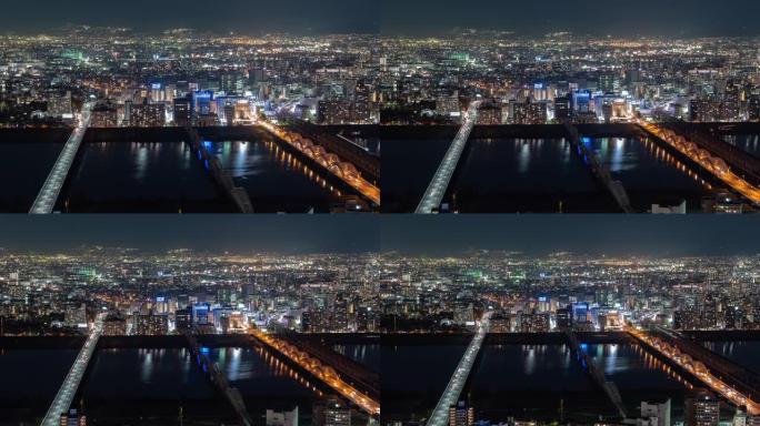 日本大阪十字河公路交通鸟瞰图
