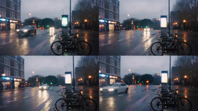 伦敦金融城的SLO MO下雨的夜晚