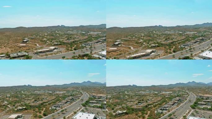 俯瞰美国亚利桑那州山区沙漠附近的一个喷泉山的小镇的景色