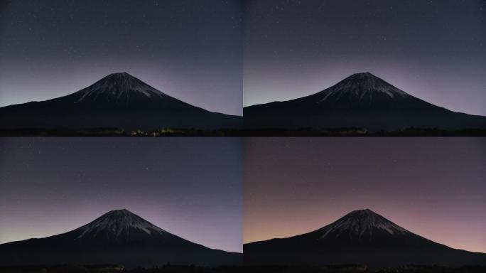 塔努基湖上的富士山，星光灿烂的夜晚，2022年12月31日