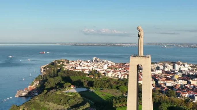 基督国王的圣所。天主教纪念碑，献给俯瞰葡萄牙里斯本的耶稣基督圣心。4k