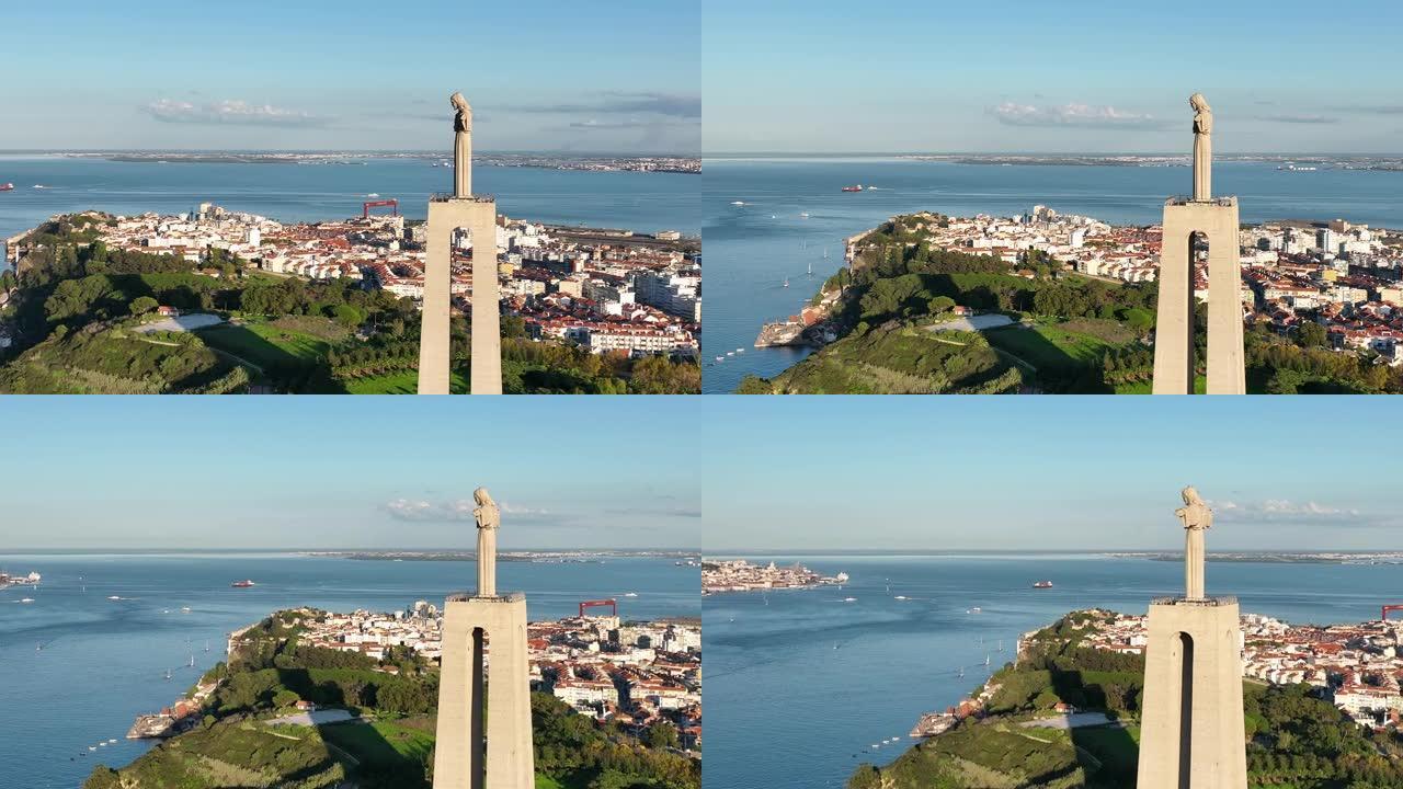 基督国王的圣所。天主教纪念碑，献给俯瞰葡萄牙里斯本的耶稣基督圣心。4k