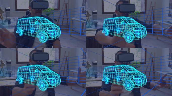 使用vr耳机的数字3d汽车绘制动画