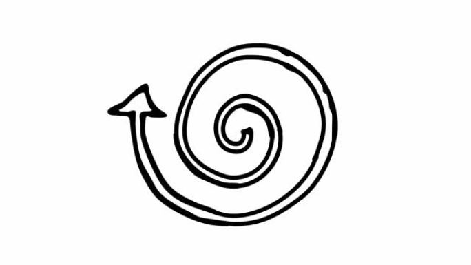 螺旋箭头旋转的动画图标。黑色符号旋转。循环视频。手绘矢量插图孤立在白色背景上。