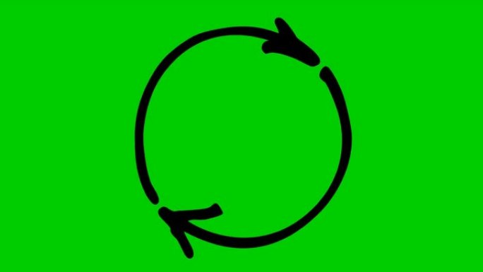 圆形箭头的动画图标。重新加载旋转的黑色符号。循环视频。手绘矢量插图孤立在绿色背景上。