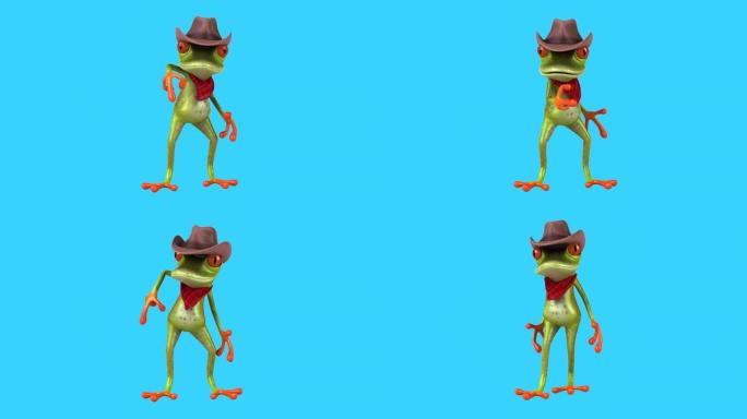有趣的3D卡通青蛙牛仔带枪 (包括阿尔法)