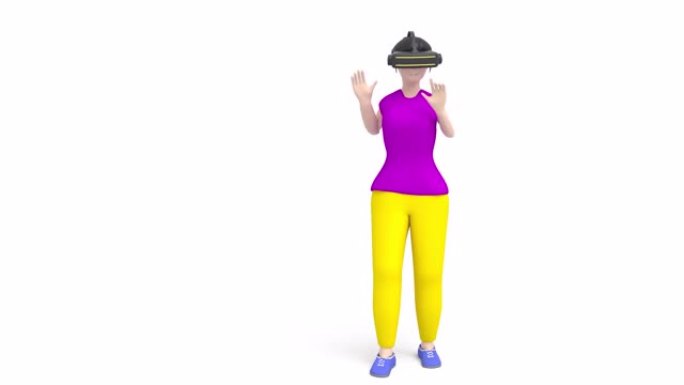 3d风格的3d角色女孩vr眼镜未来生活方式智能设备循环动画4k