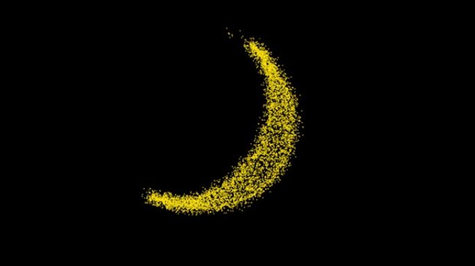 metaverse抽象技术黄色的月亮，由动画线条和圆点，粒子制成的新月形背景。混合模式