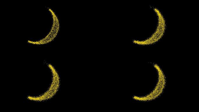 metaverse抽象技术黄色的月亮，由动画线条和圆点，粒子制成的新月形背景。混合模式