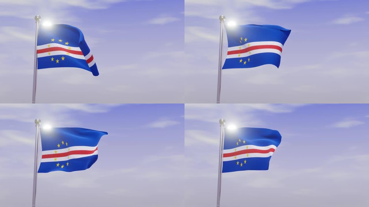 动画国旗与天空和风-佛得角