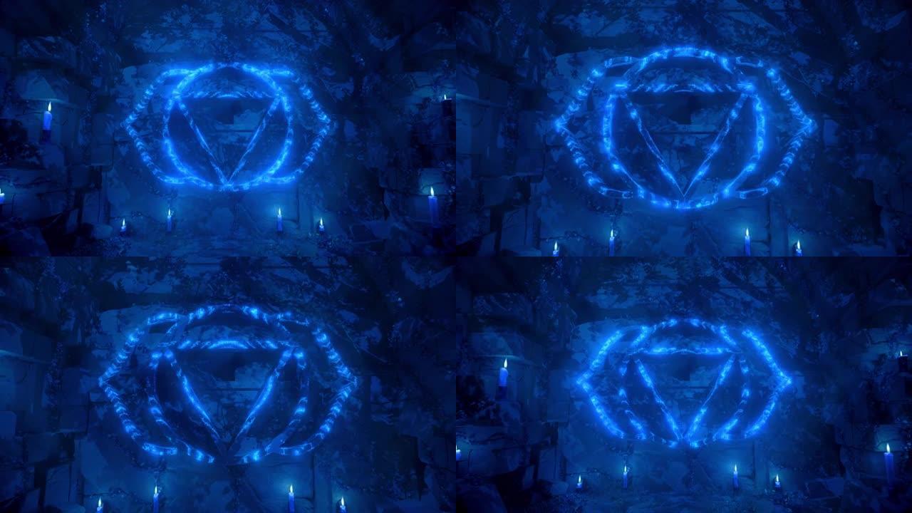 第三眼脉轮雕刻石头符号Ajna靛蓝3d精神治疗发光