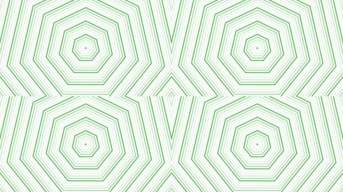 绿色七边形星形简单的平面几何在白色背景循环。星空七边形无线电波无尽的创意动画。星星无缝运动图形背景。
