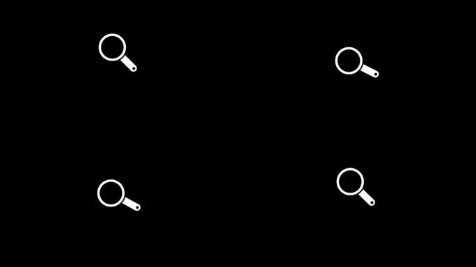 放大镜图标动画孤立在黑色背景上。