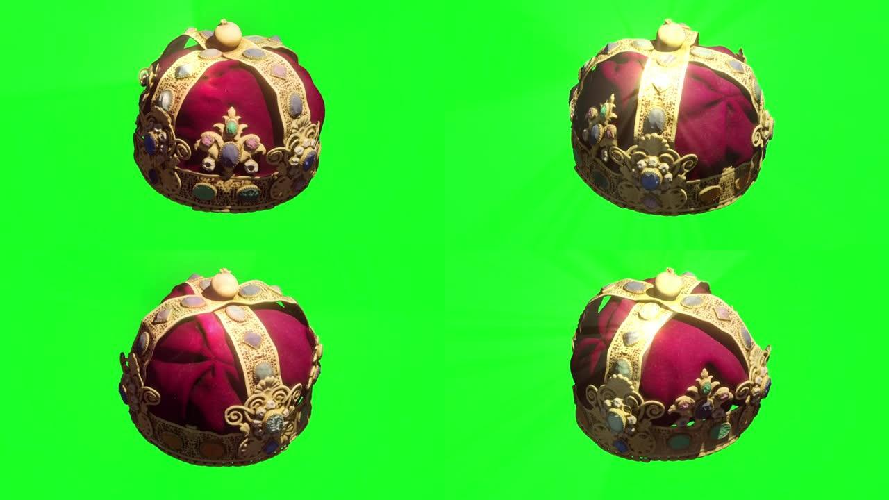 绿色屏幕上皇家皇冠的无缝3D动画