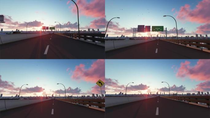 驱车前往奥利维拉，动画高速公路场景。·奥利维拉公路标志