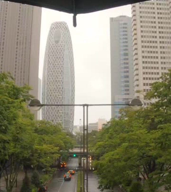 雨天撑着伞看城市街道