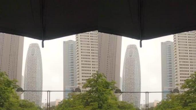 雨天撑着伞看城市街道