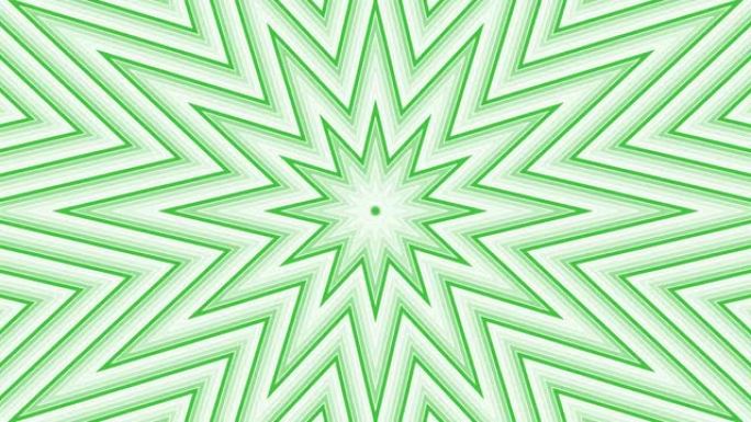 白色背景上的绿色八角星简单平坦几何循环。星空电波无尽的创意动画。星星无缝运动图形背景。阿斯特拉雷达声