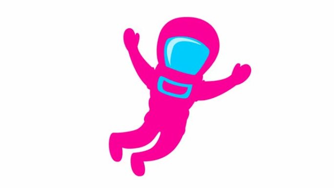 动画可爱的洋红色宇航员在零重力。粉红色的太空人在失重状态下飞行。矢量平面插图孤立在白色背景上。