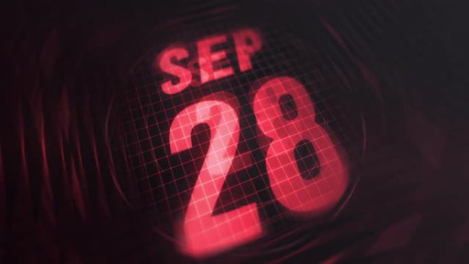 3d运动图形中的9月28日。未来的红外日历和科技发光霓虹灯拍摄，发光二极管纪念等。4k in循环