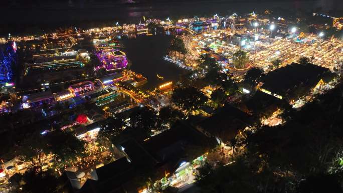 西双版纳湄公河六国水上市场夜景航拍